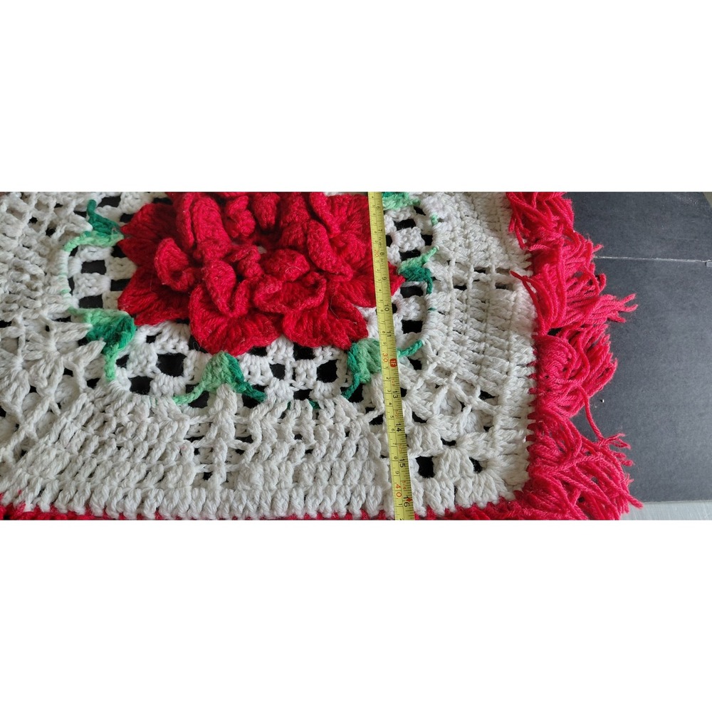 vintage handcrafted crochet 3D rose granny square pillow cover Grandma Decor Art - Picture 6 of 12